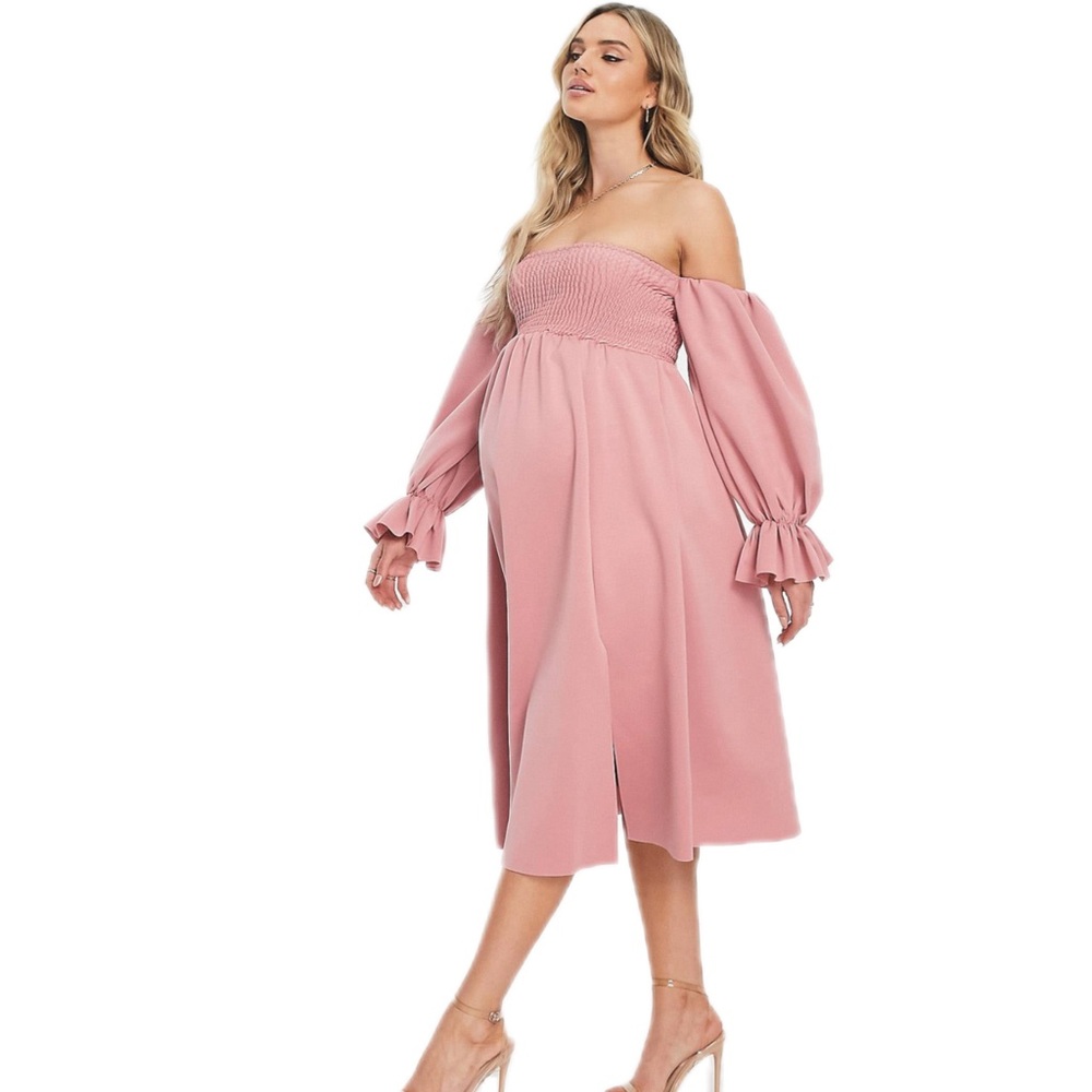 🆕 ASOS DESIGN Maternity shirred bardot blouson midi dress (size 12)